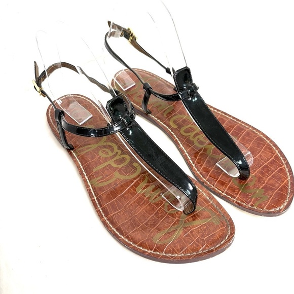 Sam Edelman Shoes - SAM EDELMAN T-Strap Thong Patent Faux Leather Flat Sandals 10
